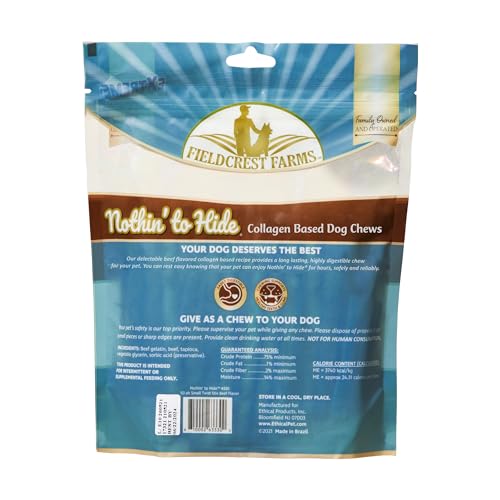 Fieldcrest Farms Nothin' to Hide Twist Stix, Beef Flavor, Easily Digestible, Supports Skin, Coat, Joints & Muscles, for Moderate Chewers Under 15lbs, 50 Pieces