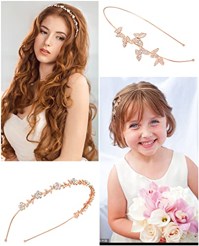Wecoe 4 Pack Silver Rhinestone Headbands Rose Gold Metal Headbands Flower Girl Bridal Wedding Headpieces Crystal Butterfly Headbands Halloween Christmas Gifts Formal Hair Accessories For Women Girls