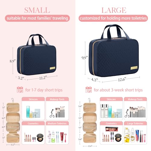 HOTOR Travel Toiletry Bag - Toiletry Bag w/Hanging Hook - Spacious Toiletry Bag for Women & Men, Makeup Bag/Big Comparment, Waterproof for Travel Accessories, Travel Essentials, Medium, Navy Blue