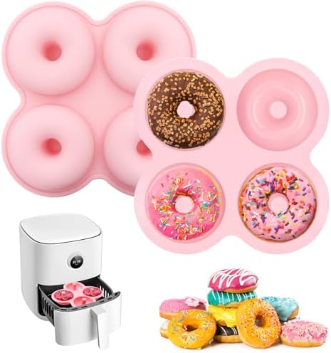 2 Pcs Air Fryer Donut Mold,Donut Pan,Reusable Donut Molds, Silicone doughnut mold, Cavity Non-Stick Bagel Pan,Ninja 2qt-8qt Air Fryer Accessories, Donut Pan for Baking