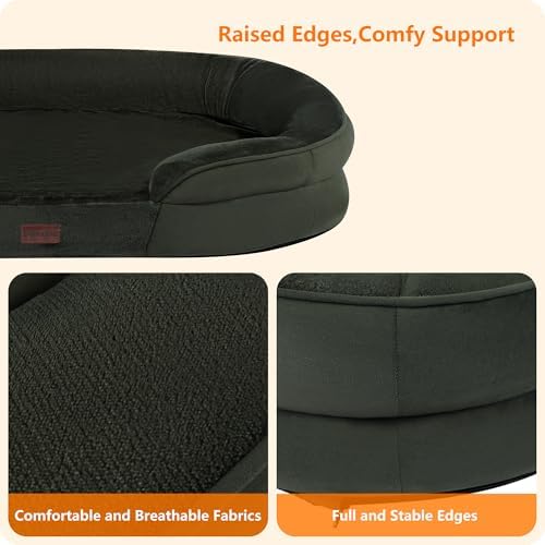 Dwanton Orthopedic Dog Bed for Large Dogs, Waterproof Dog Sofa with Egg Foam Support, Washable Pet Bed with Four Sided Bolster Cushion, with Removable Cover & Non-Slip Bottom, 42 Inches, Green