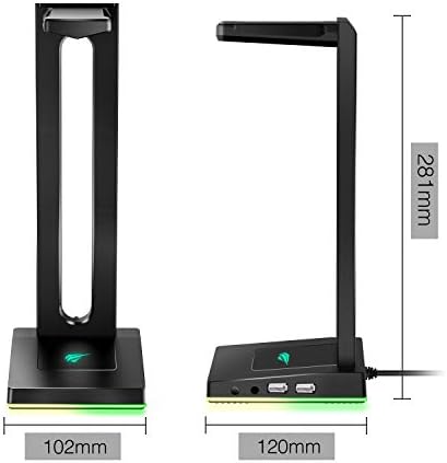havit RGB Headphones Stand with 3.5mm AUX and 2 USB Ports, Headphone Holder for Gamers Gaming PC Accessories