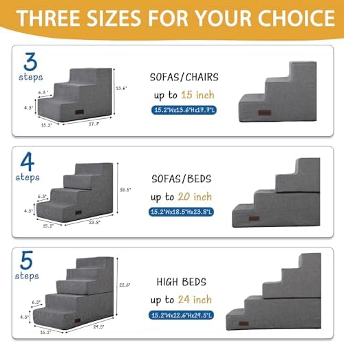 Dog Stairs for Small Dogs, Dog Steps for Couch and Bed, Non-Slip Bottom Pet Stairs for Small Dogs or Cats, Grey, 3 Steps