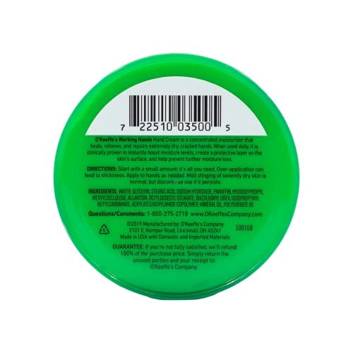 O'Keeffe's Working Hands Hand Cream for Extremely Dry, Cracked Hands, 3.4 Ounce Jar, (Pack 2)