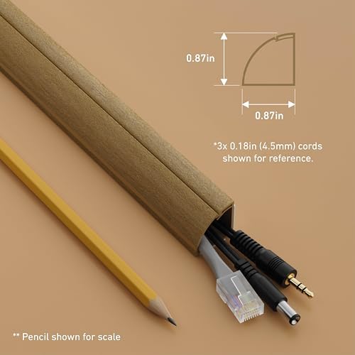 D-Line 157in Stainable Wood-Effect Corner Cable Concealer Multipack, Floor Wire Hider, Quarter Round Cord Cover, Organize Cords in Corners, Floor Molding - 10x 15.7in Lengths & Accessories