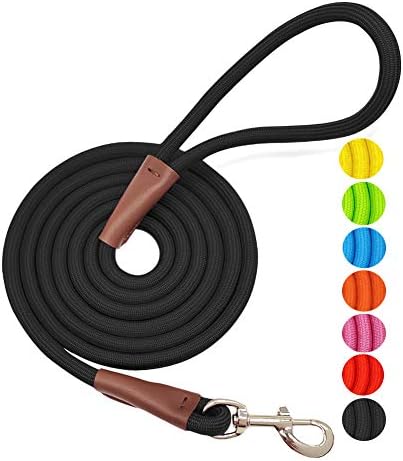 MayPaw 4/6 /8/10 FT Dog Leash, Classic Solid Colors, Strong Nylon Rope Dog Leash Reinforced with Leather Tailor Connection Heavy Duty Silver Clasp