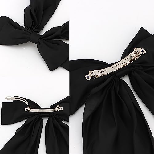Hair Bow Clip, 2 Pcs Silky Satin Hair Bows for Women Hair Ribbons Oversized Long Tail Black Hair Bow and Red Hair Bow Hair Barrettes, Metal Clips Bowknot Hair Accessories, Christmas Gifts