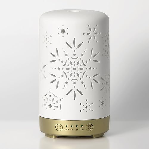 Earnest Living Essential Oil Diffuser White Ceramic Diffuser 100 ml Timers Night Lights and Auto Off Function Home Office Humidifier Aromatherapy Diffusers for Essential Oils