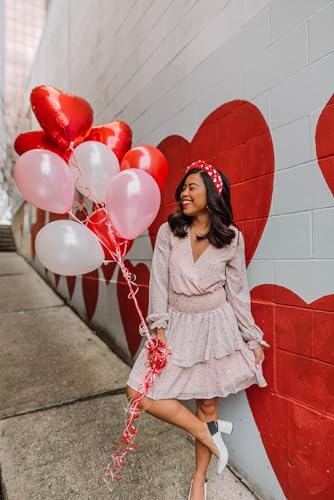 Valentine’s Day Heart Headbands for Women Valentine’s Day Accessories Jeweled Beaded Heart Knotted Headband Pink Red Rhinestone Wide Top Knot Headband Valentine Party Favors Gifts (Pearl Heart)