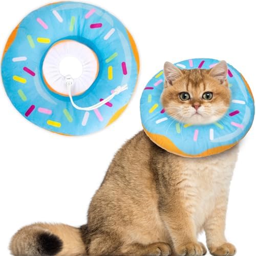 Cat Cone Collar Soft, Cat Recovery Collar for Wound Healing Cute Donut Adjustable Kitten Cones to Stop Licking Comfortable Lightweight Neck Elizabethan Collars for Cats Kittens After Surgery