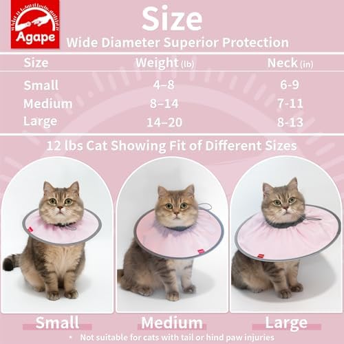Agape Comfortable Cat Cone, Lightweight Recovery Cone Soft, Stop Licking & Scratching, E Collar for Small, Medium & Large Cats, Wound Care