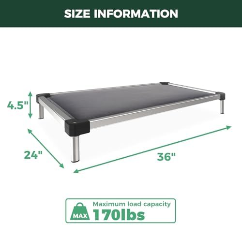 FXW TitanNest Padded Dog Bed for Crate, Chew-Proof Elevated Cot for Indoor/Outdoor/Camping Use, Durable & Washable Pet Bed for Small and Medium Dogs, 36-Inch, Grey