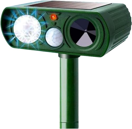 Animal Repellent Solar Powered Ultrasonic Animal Repellent Motion Sensor and Flashing Light Outdoor Weatherproof Farm Garden Lawn for Cat Dog Coyote Bird Skunk Snake Raccoon Rabbit Squirrel