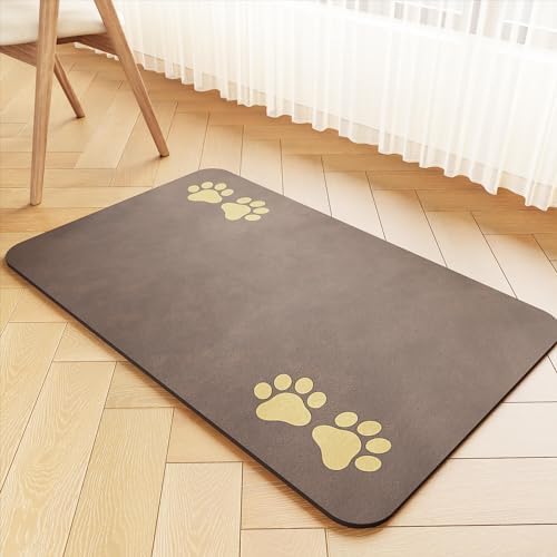 Pet Feeding Mat-Absorbent Pet Placemat for Food and Water Bowl, Dog Food Mat with Waterproof Rubber Backing, No Stains Quick Dry Water Dispenser Mat for Dog and Cat, Light Gray-16"x24"