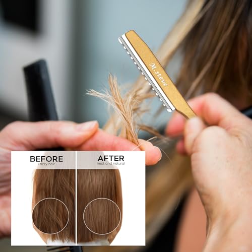 Hair Razors For Cutting Hair 6.89", Professional Hair Styling Razor with Replacement Stainless Steel Blades for Salon/Home -11PCS Gold