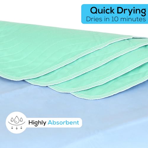 SIMPLI-MAGIC Washable Underpads, 34x 36 (Pack of 4) - Heavy Absorbency Reusable Bedwetting Incontinence Pads for Kids,Adults,Elderly,andPets - Waterproof Protective Pad for Bed,Couch,Sofa,Floor