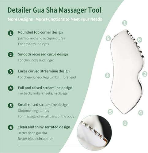 2Pcs Gua Sha Facial Tools Stainless Steel, Detailer GuaSha Set for Face Neck, Natural Skin Care Metal Gua Sha Lymphatic Drainage Face Massage Tool, Gift for Women