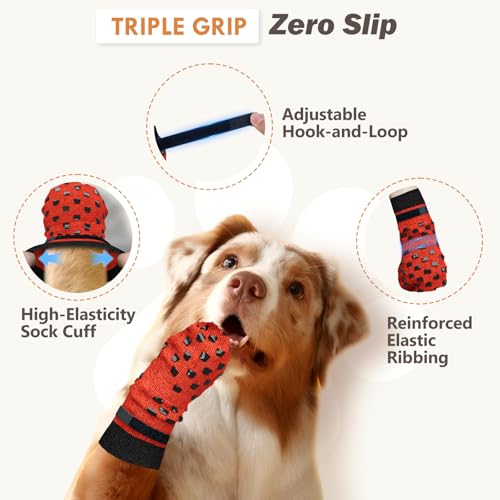 AIEDOULER Anti Slip Dog Socks to Prevent Licking Paws, Dog Shoes for Hot/Cold Pavement, Dog Boots on Hardwood Floors, Traction Control Dog Booties & Paw Protectors for Small Medium Large Senior Dogs