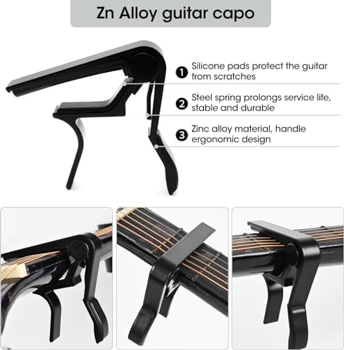 85PCS Guitar Accessories Kit, Include Acoustic Strings,Tuner,Capo,String Winder&Cutter,Picks,Bridge Pins,Nuts & Saddles,Finger Protector,Finger Picks,Fretboard Stickers for Guitar Players