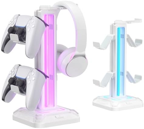 KDD Headset Stand with 9 Light Modes - Controller Holder for Desk - Rotatable Headphone Stand & Detachable Controller Hook for PC Earphone Accessories(White)