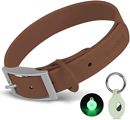 Adjustable Dog Collar with Airtag Holder: Durable Dog Collars, Soft Rubber Coated Webbing, Waterproof and Easy to Clean, for Small Medium Large Dogs(L|15"-19" × 1 in, Coca Mocha)