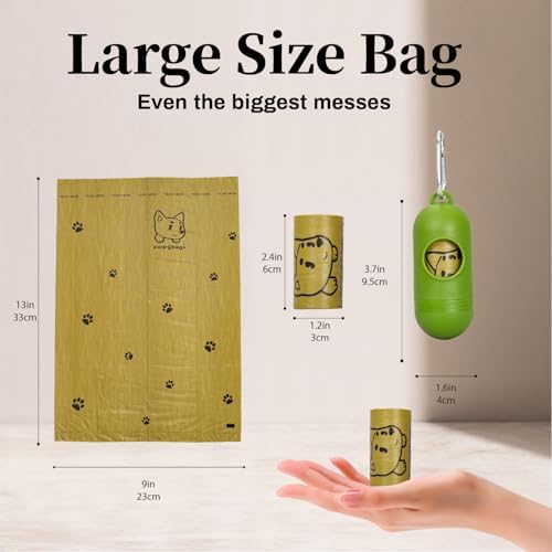 870 Counts Dog Poop Bags Rolls with Dispenser, Scented Poop Bags for Dogs Waste, Extra Thick& Leak Proof Dog Bags for Poop, Doggie Pet Waste Bags for Doggy Puppy Cat Poop 9" x 13" DarkKhaki