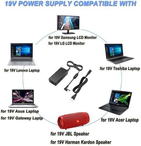 TKDY 19V 3.42A Laptop Charger Adapter, 19V DC Power Supply Compatible with 19 Volts Asus Gateway Toshiba HP Laptop Computer Accessories LG Samsung Monitor JBL Speaker.