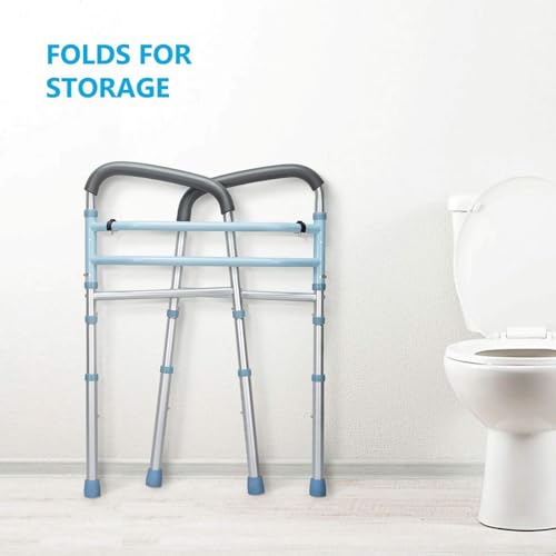 OasisSpace Stand Alone Toilet Safety Rail - Heavy Duty Medical Toilet Safety Frame for Elderly, Handicap and Disabled - Adjustable Bathroom Toilet Handrails Grab Bar, Fit Any Toilet