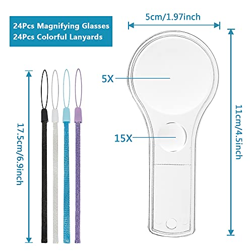 IRCHLYN 24 Pack Plastic Magnifier, Mini Magnifying Glass 5X and 15X Handheld Reading for Kids Home, Classroom, Outdoor Science Observation Hand Lens