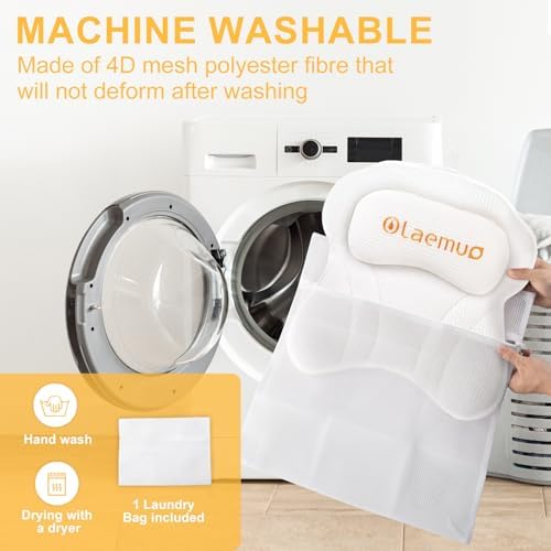 Bath Pillow Luxury Bathtub Pillow, Comfortable Bath Tub Pillows for Tub Head Neck Back Support, Shower Pillows for Tub, Bath Tub Pillow Headrest with Strong Suction Cups, Spa Accessories-White