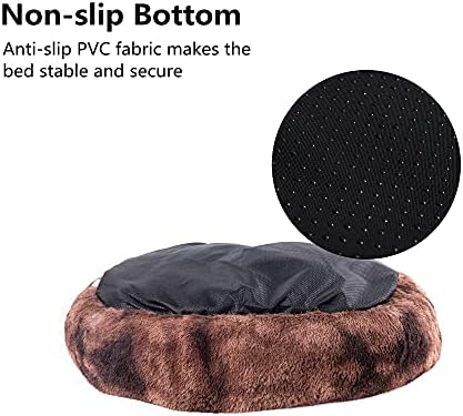 Coohom Oval Calming Donut Cuddler Dog Bed,Shag Faux Fur Cat Bed Washable Round Pillow Pet Bed(30"/36") for Small Medium Dogs (XXL(43"x34"x8"), Brown2021)