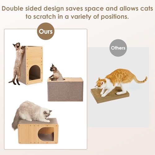 EHEYCIGA Cardboard Cat Scratcher House, 20-Inch Corrugated Cat Scratcher for Indoor Cats, Large Scratching Board Pad, Brown
