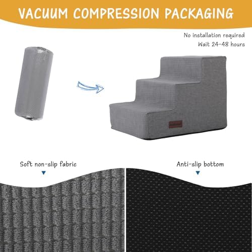 Dog Stairs for Small Dogs, Dog Steps for Couch and Bed, Non-Slip Bottom Pet Stairs for Small Dogs or Cats, Grey, 3 Steps