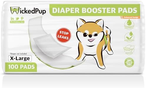 WICKEDPUP Dog Diaper Liners Booster Pads for Male and Female Dogs, 100ct | Disposable Diaper Inserts fit Most Reusable Pet Belly Bands, Wraps, and Washable Period Panties (X-Large (100 Count))