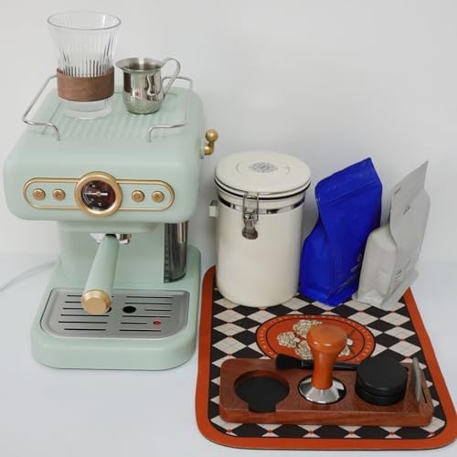 Espresso Machine Accessories,5pcs Espresso Tamper Kit,54mm Coffee Tamper Fits Breville Espresso Machine Portafilters Tools Set,Sapele Wood Tamping Station with Tamper,Leveler,Brush and Puck Screen