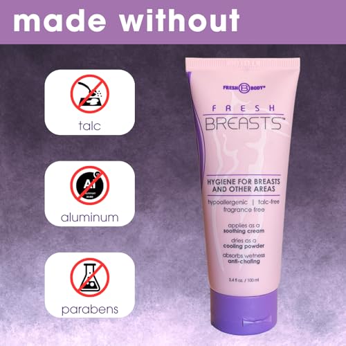 Fresh Body Fresh Breasts Anti Chafing Deodorant Lotion to Powder, 3.4oz - Anti Chafe Cream Whole Body Deodorant for Women, Inner Thighs & Areas that Sweat, No Talc, Aluminum and Fragrance