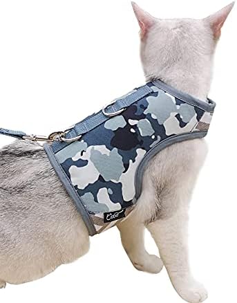Cat Harness and Leash for Walking Escape Proof, Adjustable Cat Vest Harness, Padded Stylish Cat Walking Jackets, Grey Camo, X-Small