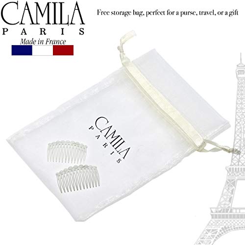 Camila Paris CP2900/2 French Hair Side Comb Small Rounded, White French Twist Hair Combs Decorative, Strong Hold Hair Clips for Women Bun Chignon Up-Do Styling Girls Hair Accessories, Made in France