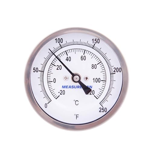 MEASUREMAN Fully Stainless Steel Pot, Kettle, Brewing Bimetal Thermometer, 3" Dial, 2-1/2" Stem, 0-250 deg F/-20-120 deg C, -1% Accuracy, Adjustable, 1/2" NPT Back Mount (2 Pack)