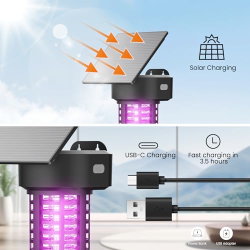 Solar Bug Zapper Outdoor Mosquito Trap Killer Mosquito Killer Lamp,Cordless & Rechargeable ,Fly Zapper Mosquito Catcher Lamp Decor Light for Patio Garden