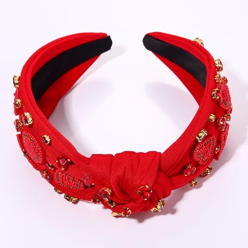 Valentine's Day Headband for Women, Red Pink Rhinestone Heart Headbands, Knotted Headband, Valentine's Day Hair Accessories, Gifts (Red Heart F)