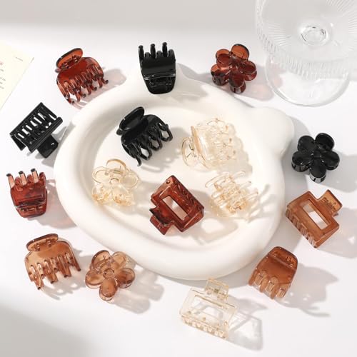 16 PCS Small Hair Clips for Women & Girls, Durable Matte Claw Clips for Thin Hair, Strong Hold Medium Hair Claw Clips, Mini Hair Clips, Cute Hair Accessories Amber Color Valentine's Day Gifts Holiday