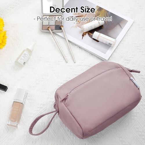 Narwey Large Makeup Bag Women Wide-open Make up Bag Travel Cosmetic Bag Organizer Toiletry Bag for Cosmetics Toiletries Accessories (Dusty Rose)