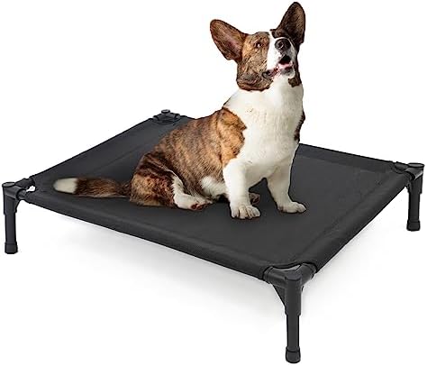 Elevated Dog Bed for Small Dogs, Raised Dog Cot Beds Fits Up to 150 LBs, Heavy Duty Pet Cots with Durable Supportive Teslin Recyclable Washable Mesh, Indoor & Outdoor Dog Bed, Black