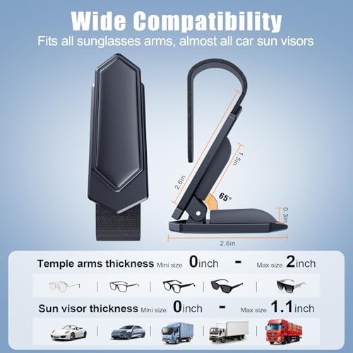 One-Handed-Operation Sunglasses Holder for Car, Visor Sunglass Holder Clip, Car Accessories Interior, Universal Fit Silicone Padded Visor Sunglass Holder Car, Unmatched Durability