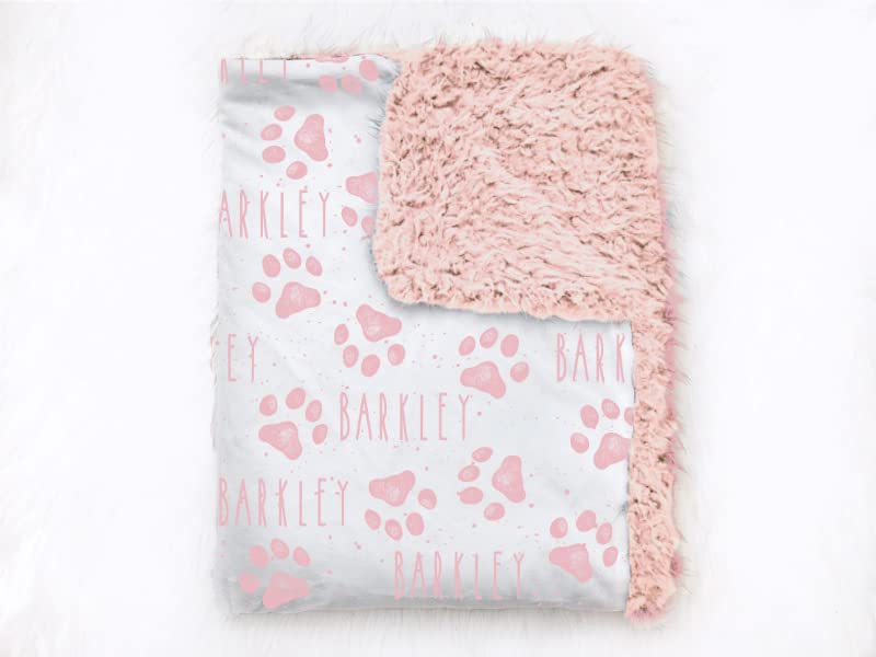 Squishy Cheeks Personalized Dog Pink Paw Print Blanket with Pets Name