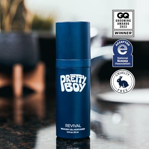 PrettyBoy Face Revival Gel Moisturizer For Men - Hydrating Cream That Refreshes Dry Skin, Irritation, & Redness - Supports Anti Aging & Anti Wrinkle - Fragrance Free - 3 Count