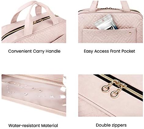 BAGSMART Large Toiletry Bag Travel Bag with Hanging Hook, Water-resistant Makeup Cosmetic Bag Travel Organizer for Accessories, Shampoo, Full Sized Container, Toiletries