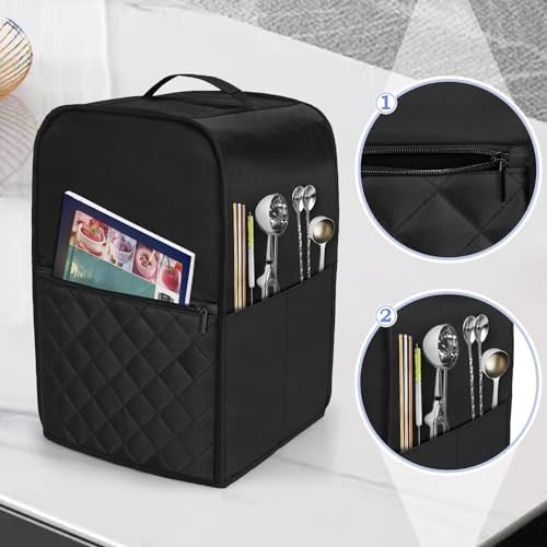 LUXJA Dust Cover Compatible with Ninja CREAMi NC501, NC301, NC299AMZ, Ice Cream Maker Dust Cover Compatible with Ninja Ice Cream Maker Machine with Accessories Pockets, Black