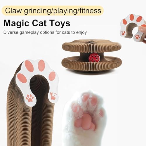 2PC Cat Toy, Magic Organ Cat Scratch Board Foldable Cat Accordion Toy, Cardboard Cat Toys, Interactive Scratch Pad Cat Toy with Toy Bell Ball (2pc)